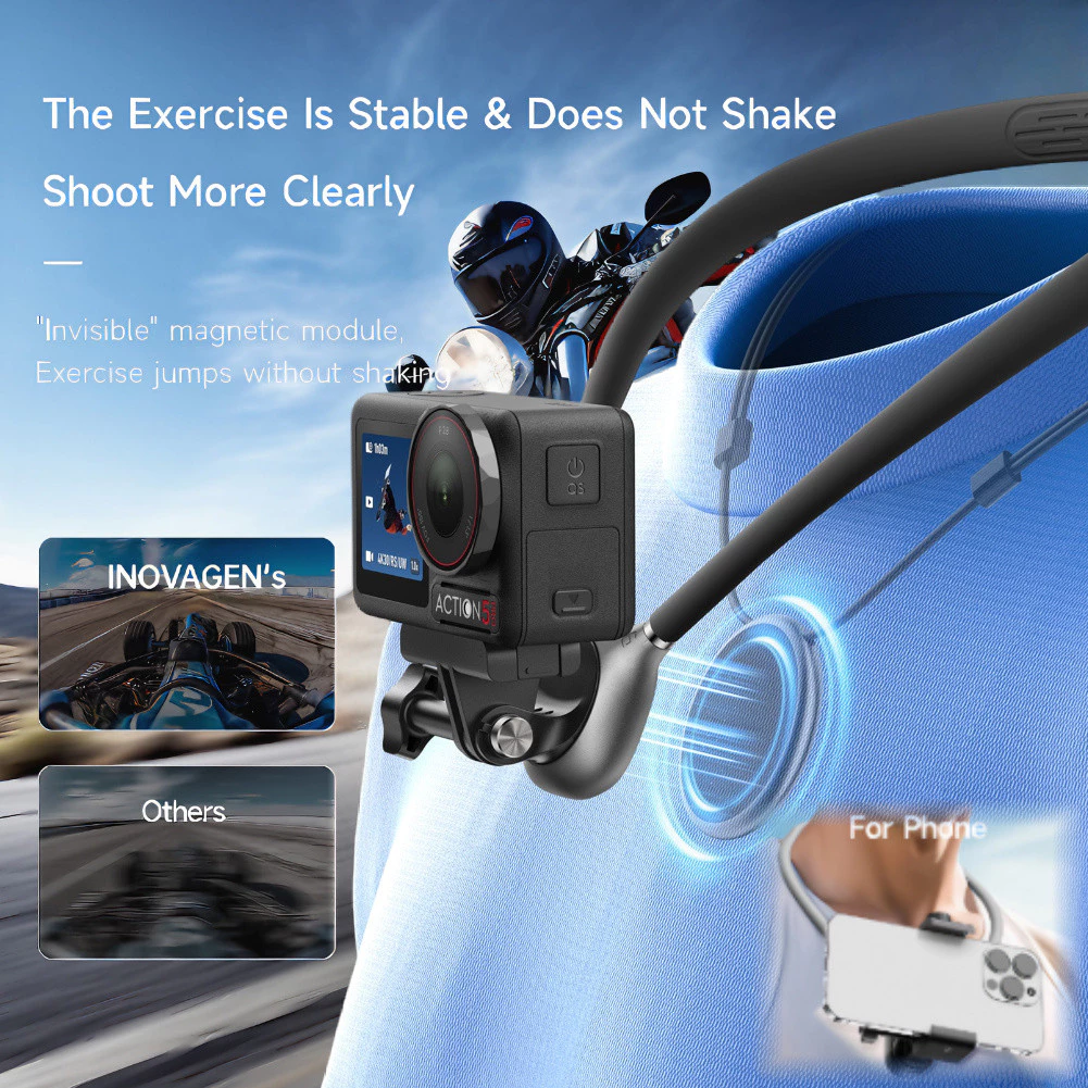 INOVAGEN New Gen Magnetic POV Neck Mount สําหรับ GoPro, DJI, Insta360 & Phone, Anti-Shake & Fill Light Compatible,Elastic Strap, Neck Mount Phone Holder thumbnail 4