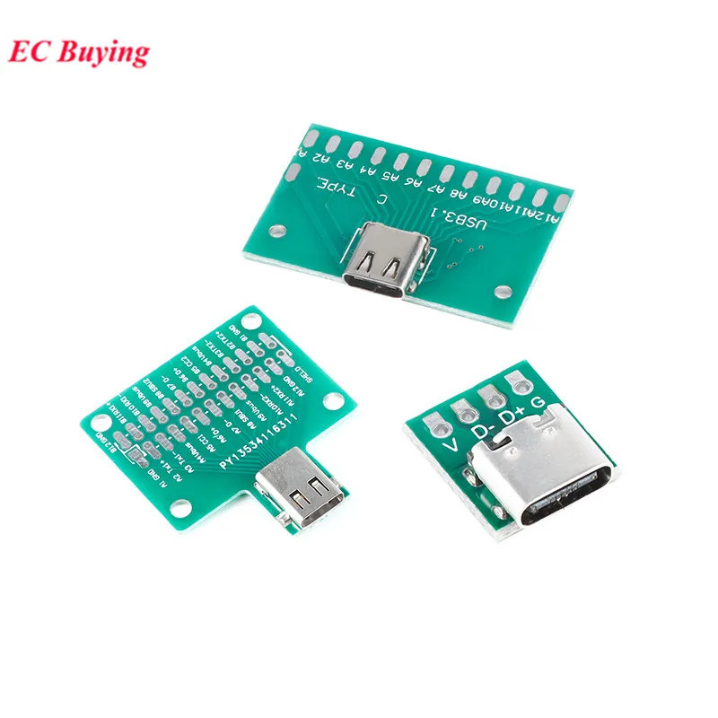 Type-C หญิง USB3.1 ทดสอบ PCB บอร์ดอะแดปเตอร์ประเภท C USB 3.1 16P 24P 2.54 มม.ขั้วต่อซ็อกเก็ตสําหรับข