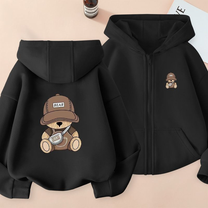 เสื้อกันหนาวฤดูใบไม้ร่วงสำหรับเด็ก แบบมีฮู้ดและซิป พร้อมลายการ์ตูน
