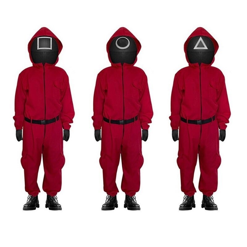 16H 16H Squid game เกมปลาหมึกคอสเพลย์เครื่องแต่งกายฮาโลวีนผู้ใหญ่และเด็กตัวตลกคอสเพลย์jumpsuitพร้อมห