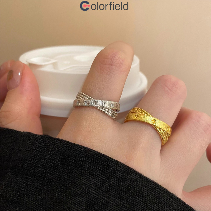 Colorfield แหวนคู่ ไม้กางเขน ดาวกระจาย แหวน ย้อนยุค ระดับไฮเอนด์ แหวนนิ้วชี้ เปิด หรูหราเล็กน้อย-COD