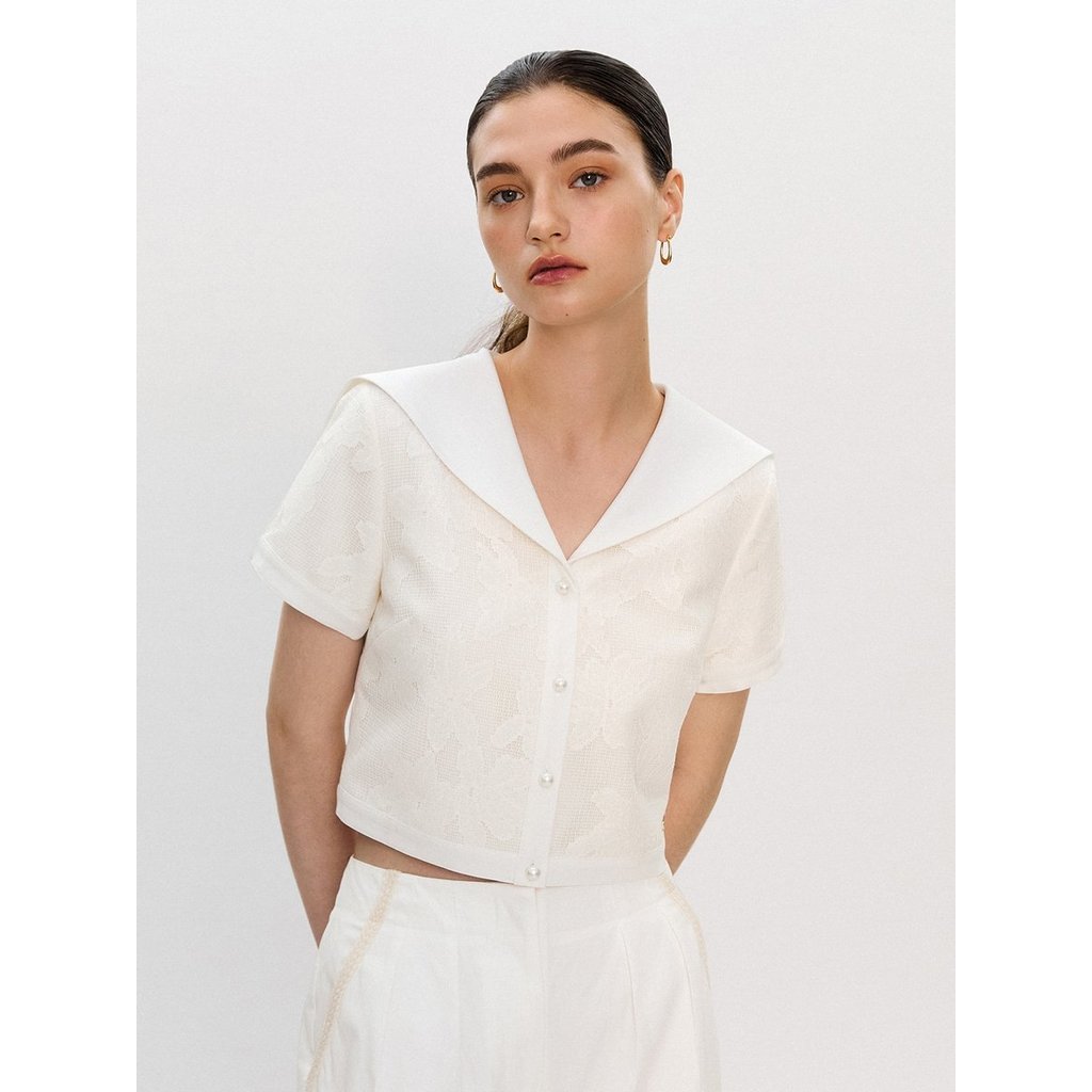 [Pomelo] Pomelo. x Janesuda เสื้อลูกไม้ลายดอกไม้ / Pomelo. x Janesuda Floral Lace Top