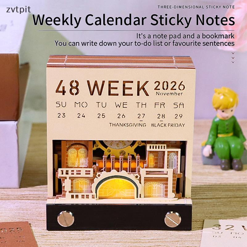 [ZPT] ปฏิทินชิ้นเวลา 2026 ปฏิทินตั้งโต๊ะพร้อมไฟ LED 3D ปฏิทินฉีกขาดกระดาษแกะสลัก Art Pad Notepad ของขวัญสําหรับคริสต์มาสพิธีขึ้นบ้านใหม่เดสก์ท็อปตกแต่ง TH
