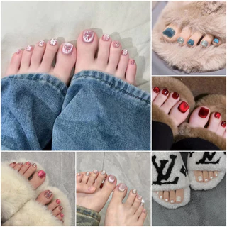 24pcs เล็บtoe พร้อมกาวแฟชั่นสแควร์สั้นคลุมทั้งหมดปลอม Toenails เล็บปลอมฝรั่งเศส