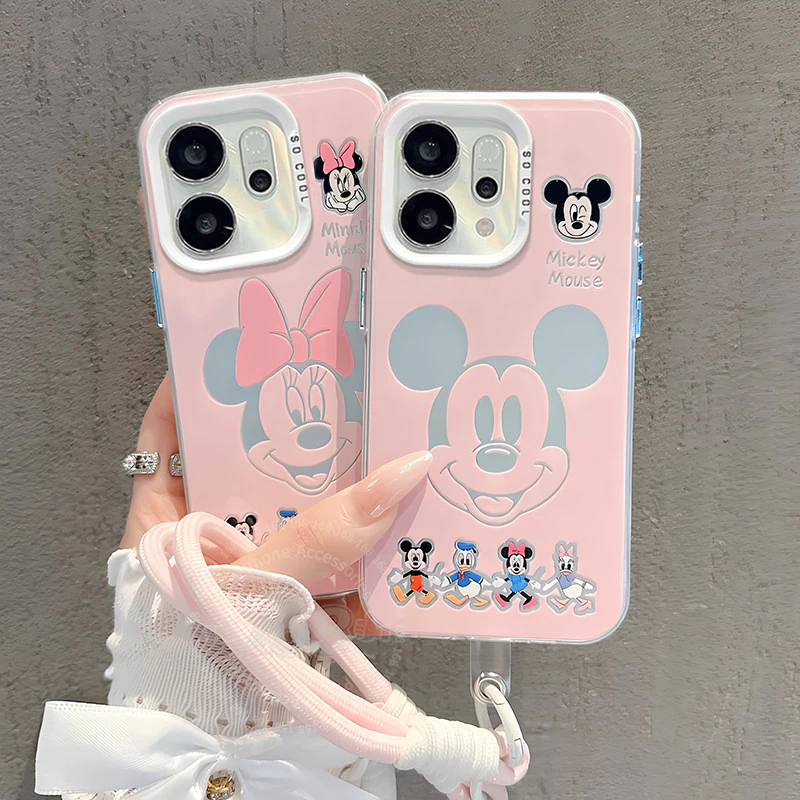 เคส OPPO Reno 14 14F 15 15F 16 16F 5G เคส OPPO Reno 14 15 16 Pro Max 5G Case เคสน่ารักมิกกี้ มินนี่ เมาส์ กันกระแทก พร้อมสายคล้องโทรศัพท์ ขอบซิลิโคนอ่อนนุ่ม สำหรับผู้หญิง เด็กนักเรียน