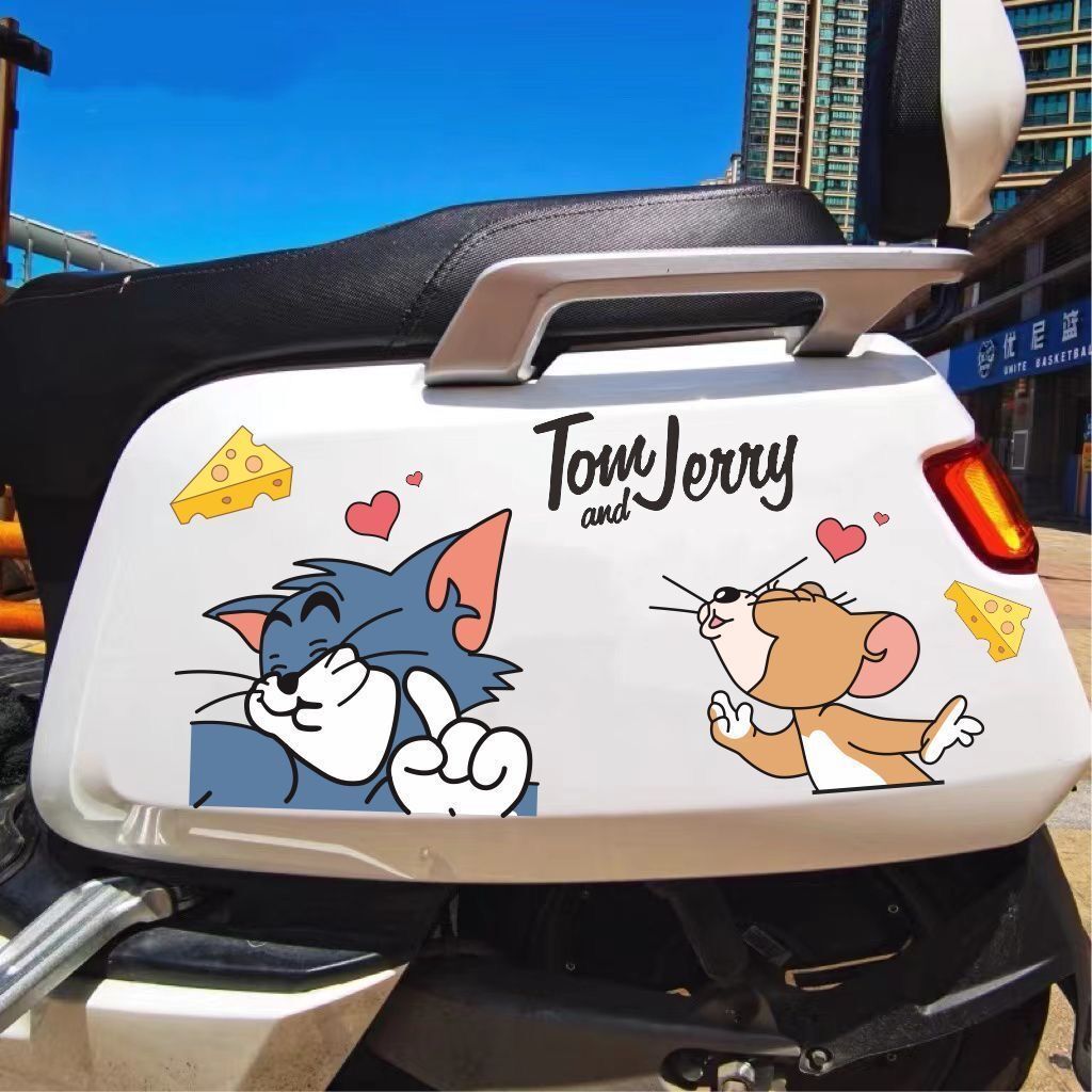 【Ready Stock】 Cat and Mouse Bumper Stickers Calf Electric Motorcycle Stickers Decorative Stickers Ca