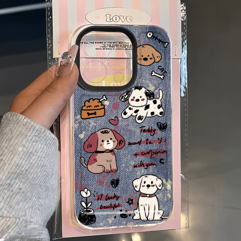 Ins Denim สุนัขโปร่งใสรูปแบบ Anti-Fall เคสโทรศัพท์สําหรับ iPhone 16 Promax 15 Promax 12 13 Mini 14plus 11 Pro Max X XS XR XS Max 7 8 plus Se2020 6G 6Plus