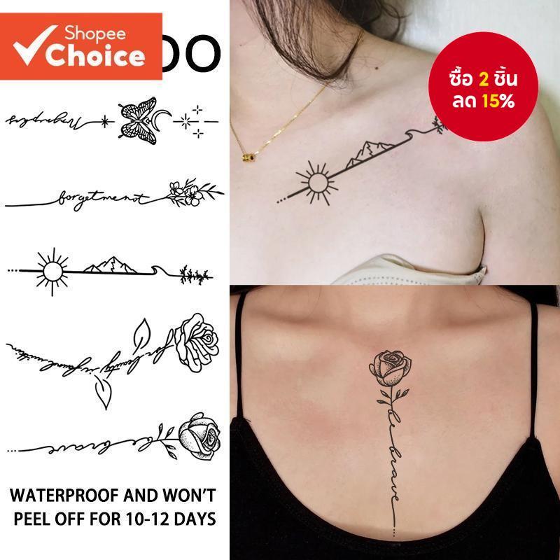 รอยสักชั่วคราวดอกไม้ผีเสื้อกันน้ําการออกแบบกึ่งถาวรสําหรับกระดูกไหปลาร้าและแขน ไม่จํากัดเพศ