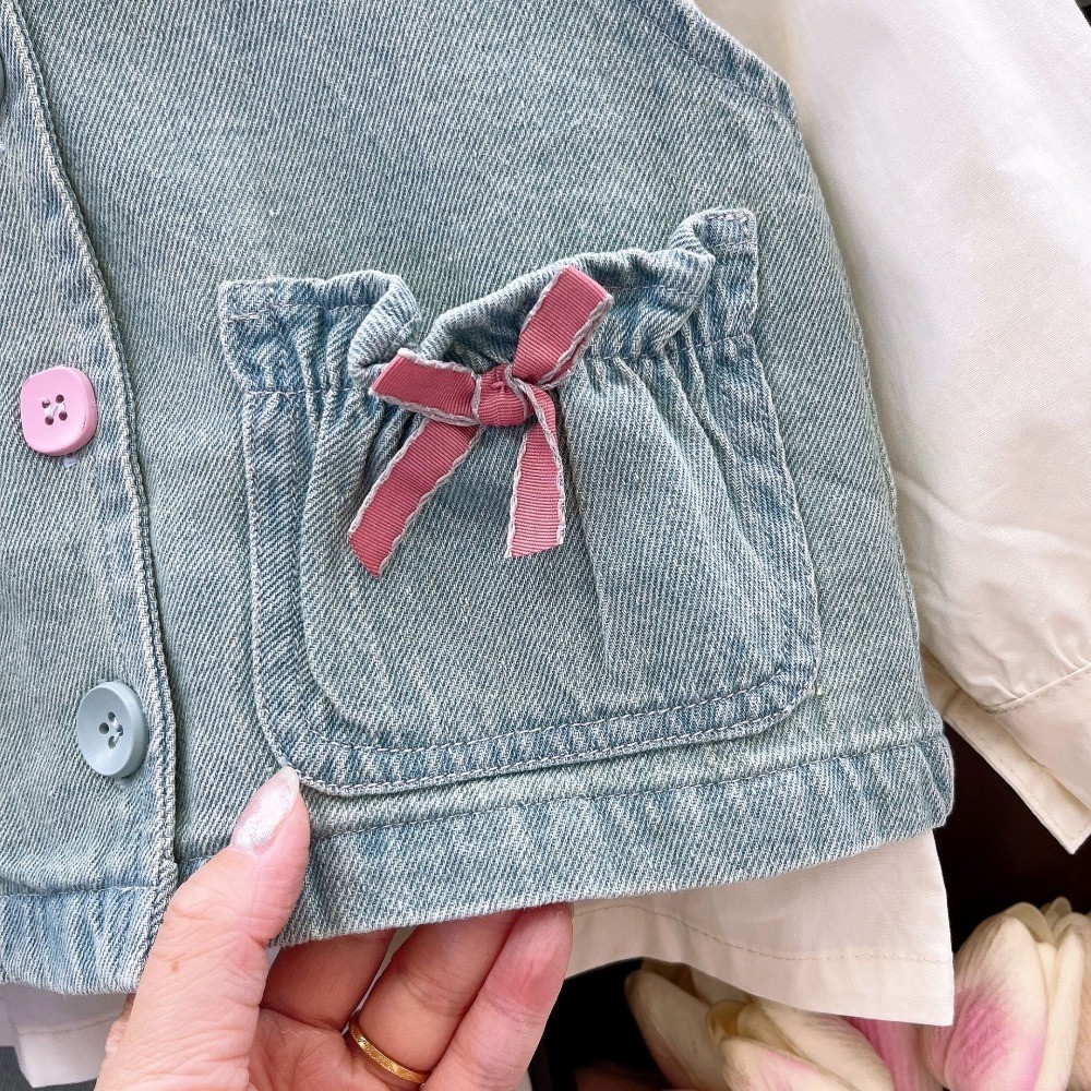 Bear Leader Casual Long Sleeved Lace Embroidered Shirt + Bow Vest + Jeans Three Piece Set Spring and Autumn Girls Clothes - รูปที่ 5