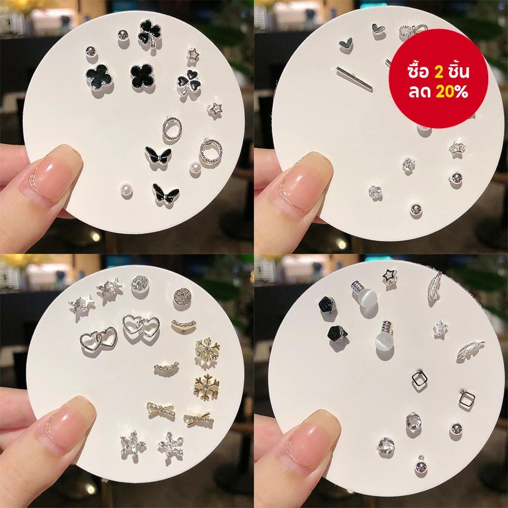 7 คู่ประณีตต่างหูรายสัปดาห์ชุดแฟชั่น Four Leaf Clover Bowknot Studs สําหรับผู้หญิง