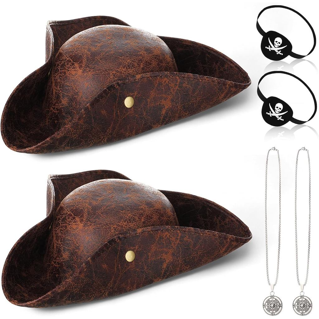 Pirate Hats Bulk Halloween Costume Accessories Leather Tricorn Pirate Hat Necklace Eye Patch Party M