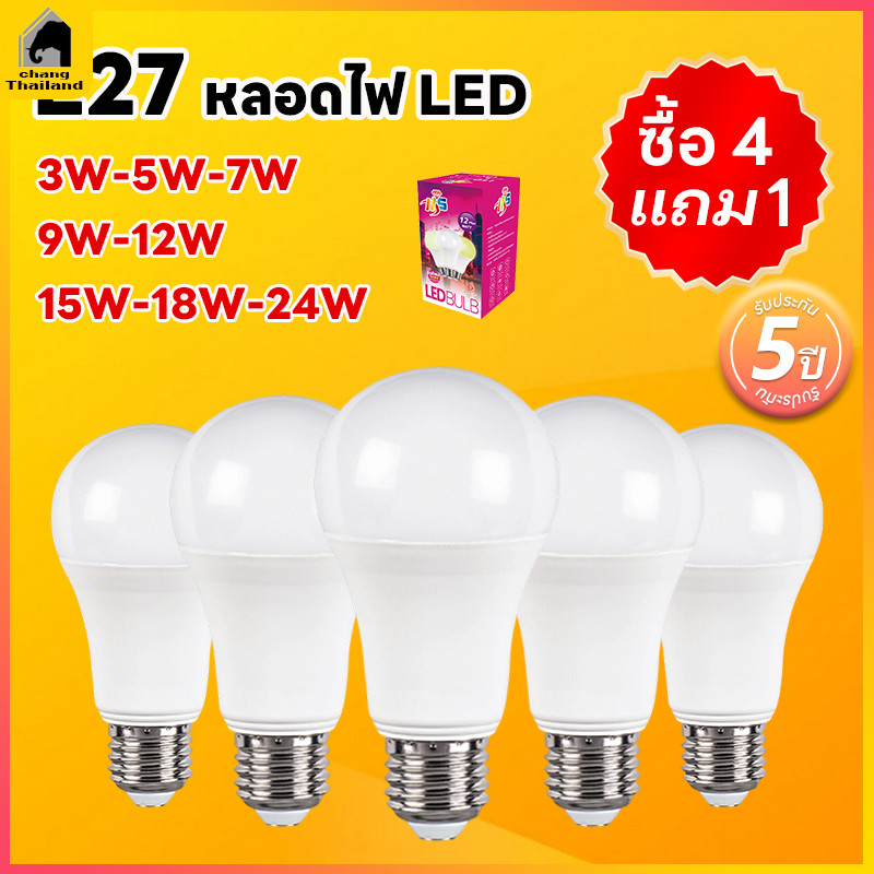 หลอดไฟ LED(แพ็ค 5)  SlimBulb light 5W 9W 12W 15W 18W 24W ใช้ไฟฟ้า220V หลอดไฟขั้วเกลียว ขั้ว E27