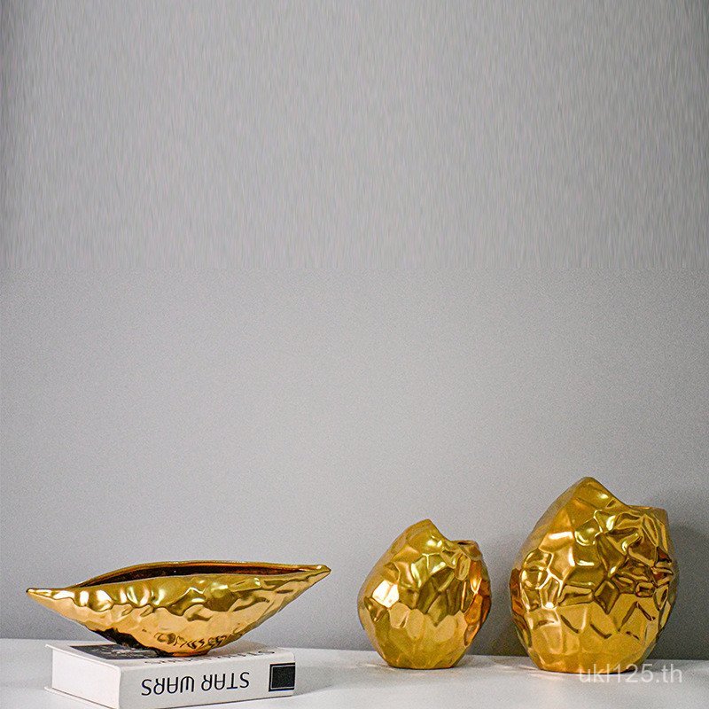จานผลไม้ Nordic ดอกไม้ Ware ห้องนั่งเล่น Simple รูปพิเศษหรูหราเครื่องประดับตกแต่ง Gold-Plated Home D