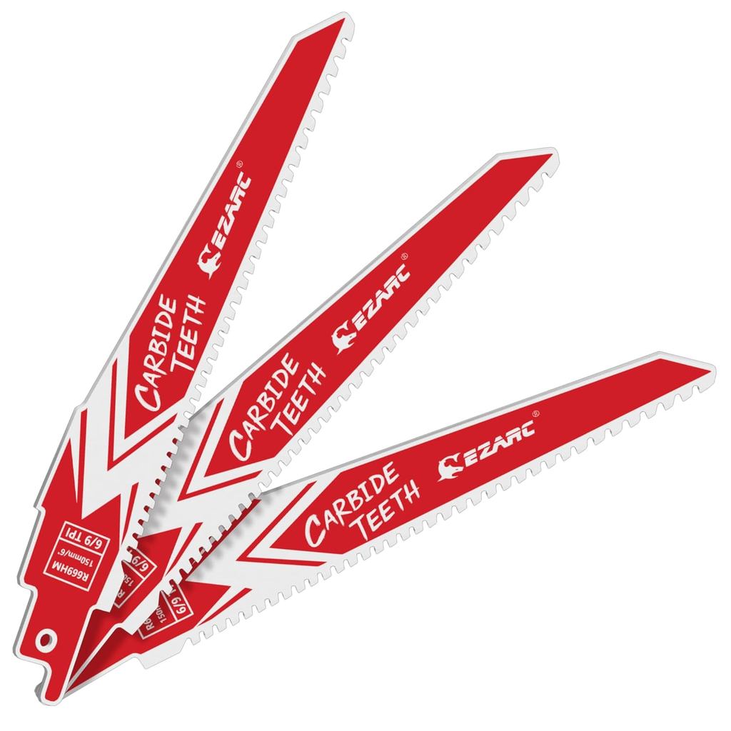 EZARC Carbide Reciprocating Saw Blades R669HM Endurance for Nail-Embedded Wood, Metal, Plastic and T