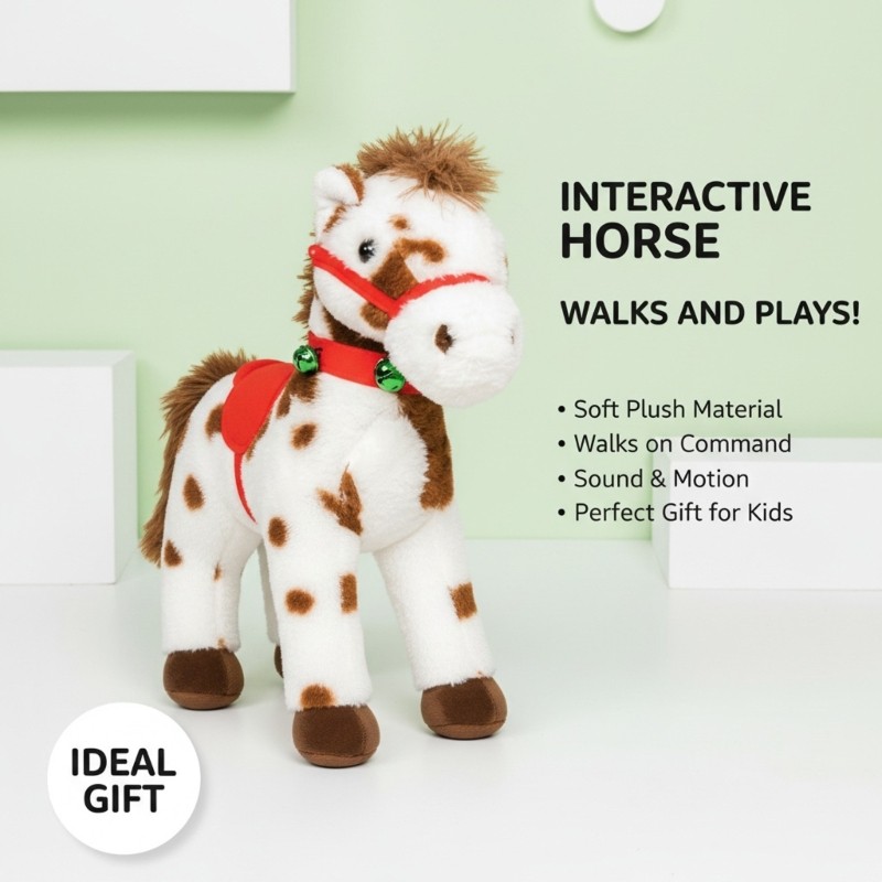 Zzz Spotted ตุ๊กตาไฟฟ้าม้านุ่มน่ารัก Gelding พร้อม Delightful Neighing เสียงภาษาอังกฤษ Plushie Red W