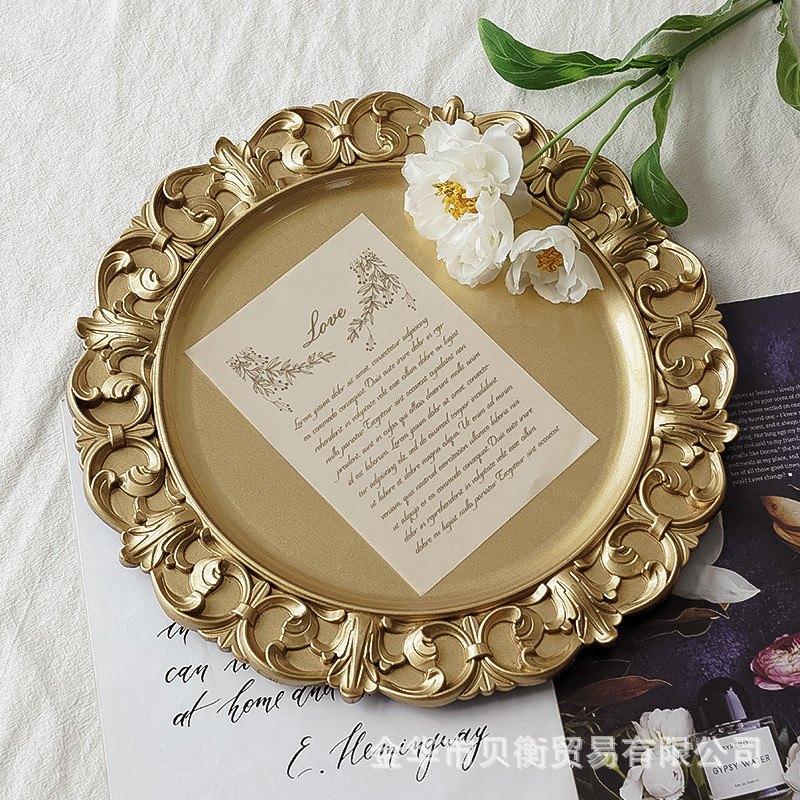 Golden Retro ถาดแผ่นเครื่องประดับแผ่น ins สไตล์เครื่องประดับ Photo Props Gourmet ตกแต่งแผ่นเค้ก