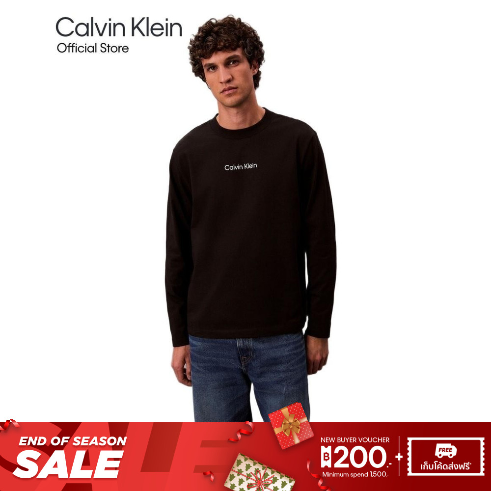 CALVIN KLEIN เสื้อยืดคอกลมแขนยาวผู้ชาย ทรง Relaxed รุ่น 4LD232G UB1-สีดำ