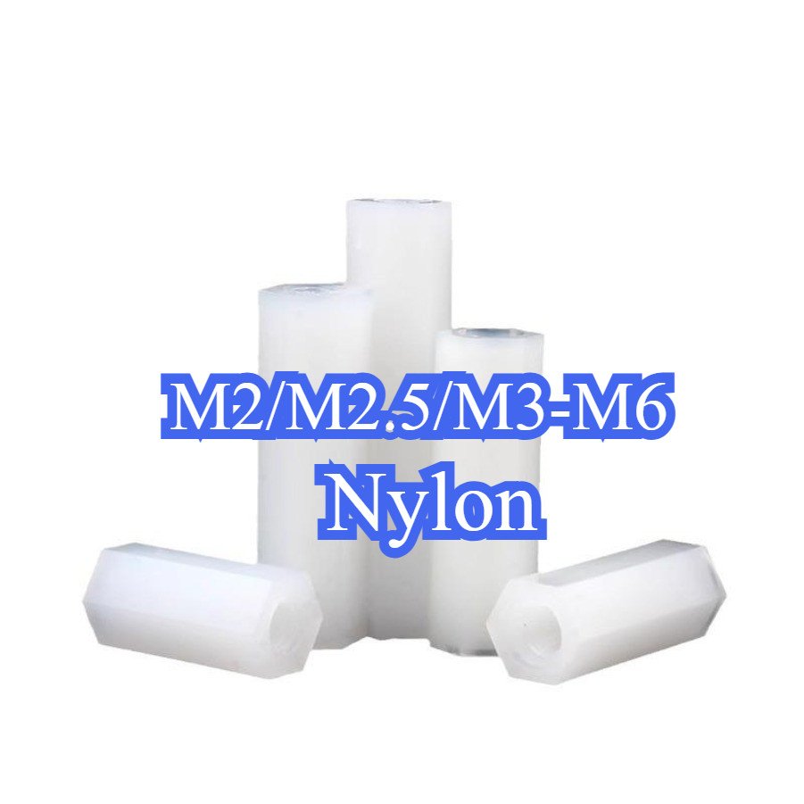 คอลัมน์ไนลอน, หัวแบนหกเหลี่ยมแกนผ่านคู่, คอลัมน์แยก, คอลัมน์รองรับพลาสติกสีขาว, คอลัมน์สเปเซอร์ M2/M