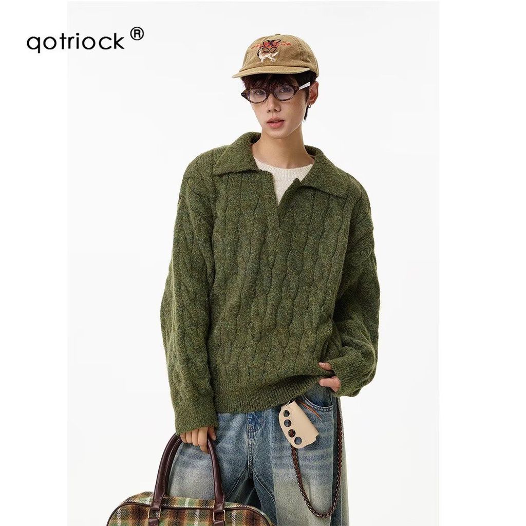 Retro Premium Hollow Ripped เสื้อไหมพรมเสื้อกันหนาวผู้ชายผู้หญิงอเมริกันVINTAGE Old Moneyสไตล์Top