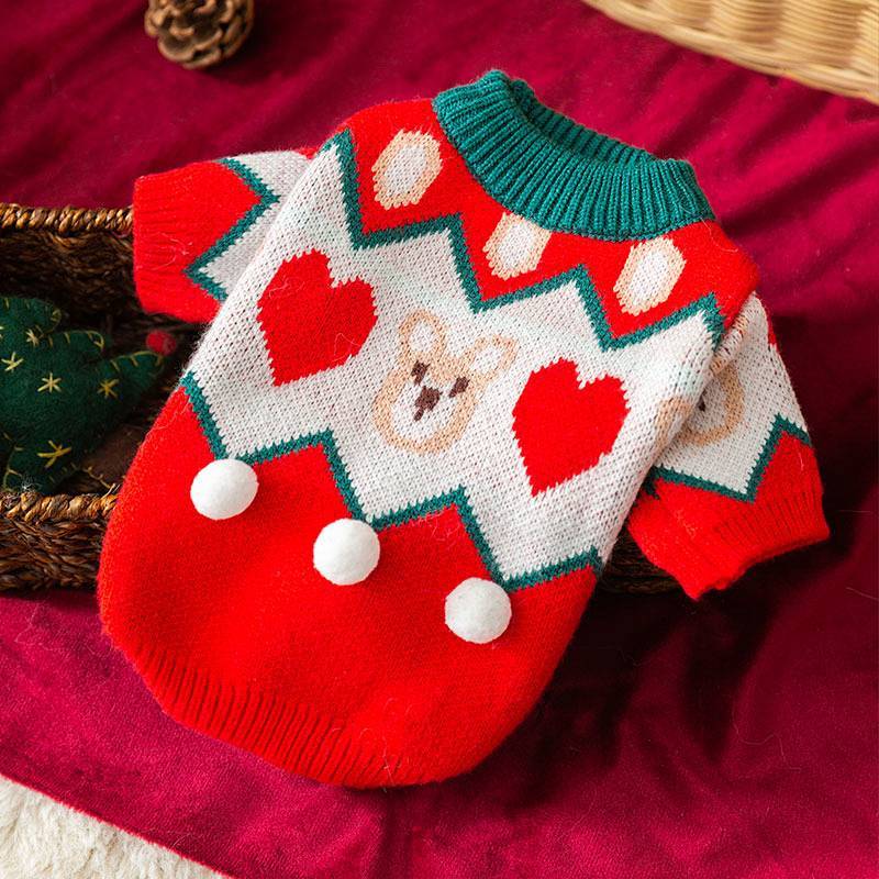 【Ready Stock】 Pet Autumn and Winter New Year Bear Pullover Sweater Small Dog Thermal Sweater Christm