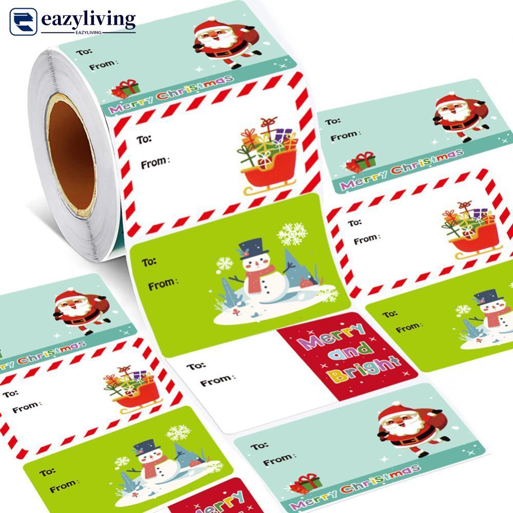 EAZYLIVING 200 ชิ้น/ม้วนคริสต์มาสแท็กของขวัญกาวด้วยตนเองสําหรับ Xmas นําเสนอคริสต์มาสชื่อป้ายสติกเกอ
