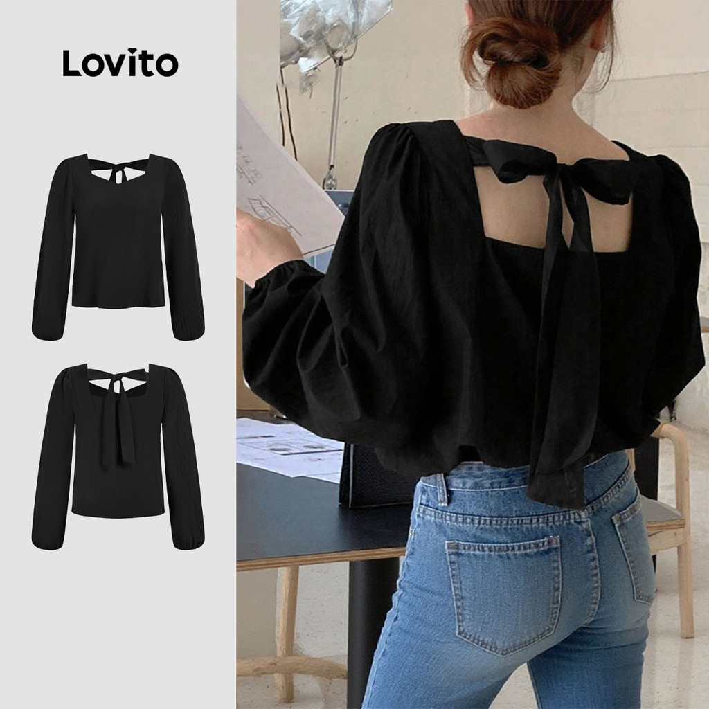เสื้อเชิ้ตแขนยาวผูกโบว์หลัง-BLB166TD361