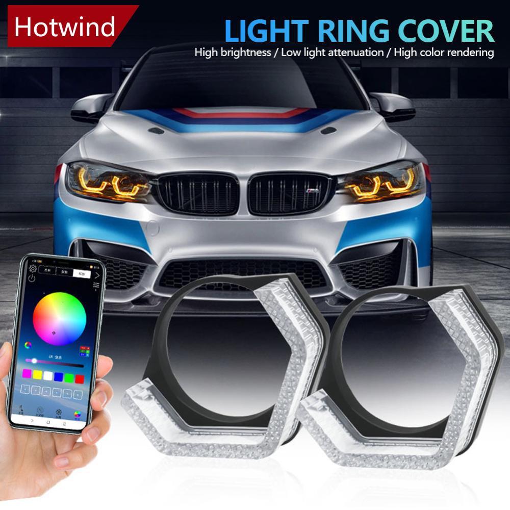 HTT คู่ 2.5/3 นิ้ว 5D บลูทูธ APP ควบคุมไฟหน้าตกแต่งฝาครอบ Angel Eyes หน้ากากสําหรับ BMW เลนส์ที่มีสี