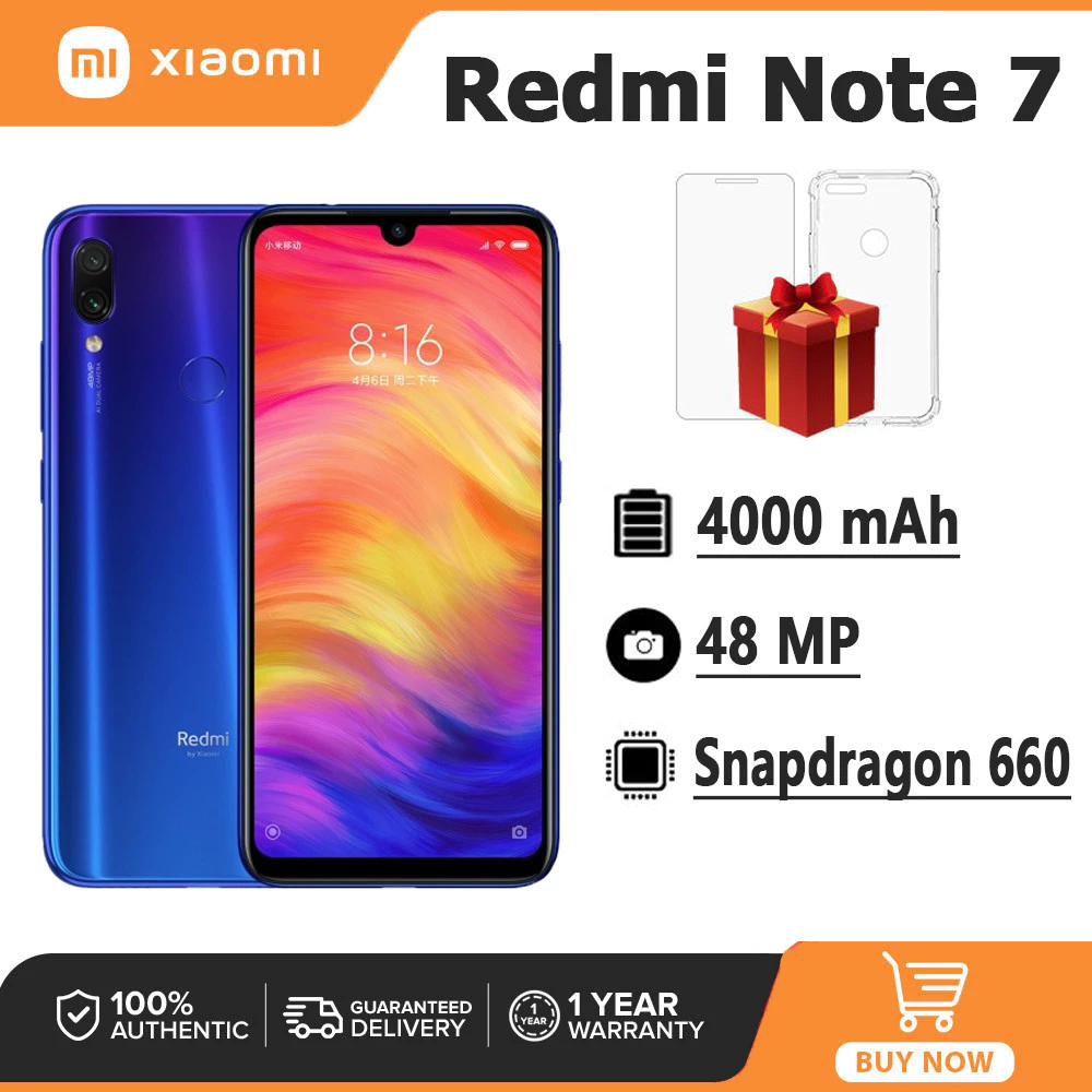 สมาร์ทโฟน Xiaomi Redmi Note 7 Snapdragon 660 AIE Android 95% โทรศัพท์มือถือกล้อง 48.0MP ใหม่
