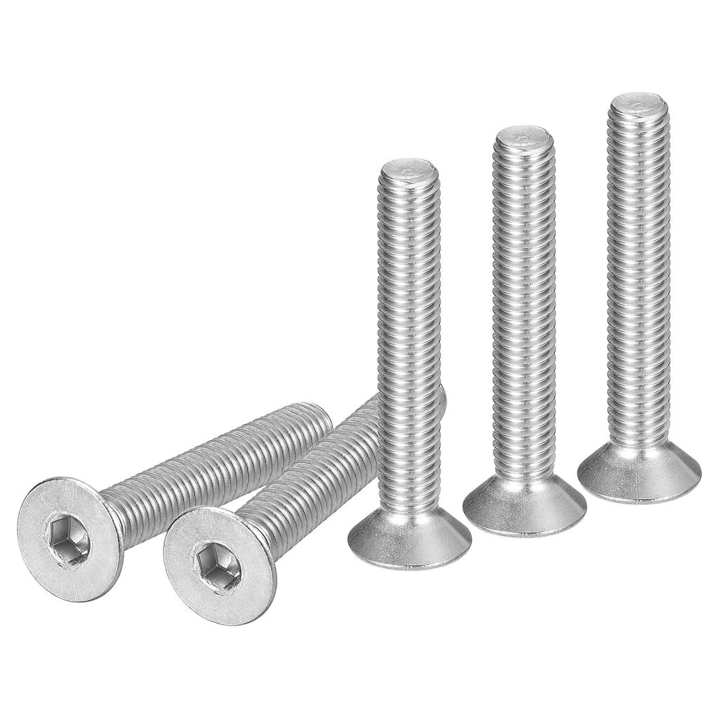 M8-1.25 x 50 มม. สกรูหัวจมหัวแบน, 10 แพ็ค 304 สแตนเลส Hex ซ็อกเก็ตสกรูหัวแบน, ด้ายเต็ม, สลักเกลียว C