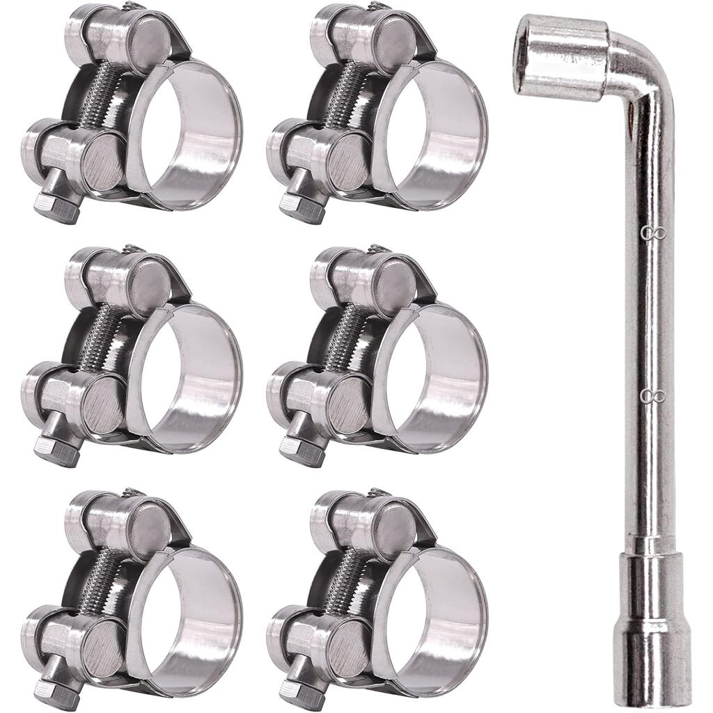 Glarks 6 ชิ้น 23-25 มิลลิเมตร T-Bolt ท่อ Clamps 304 สแตนเลส Heavy Duty Ear Clamp Tube Clamps ปรับท่อ
