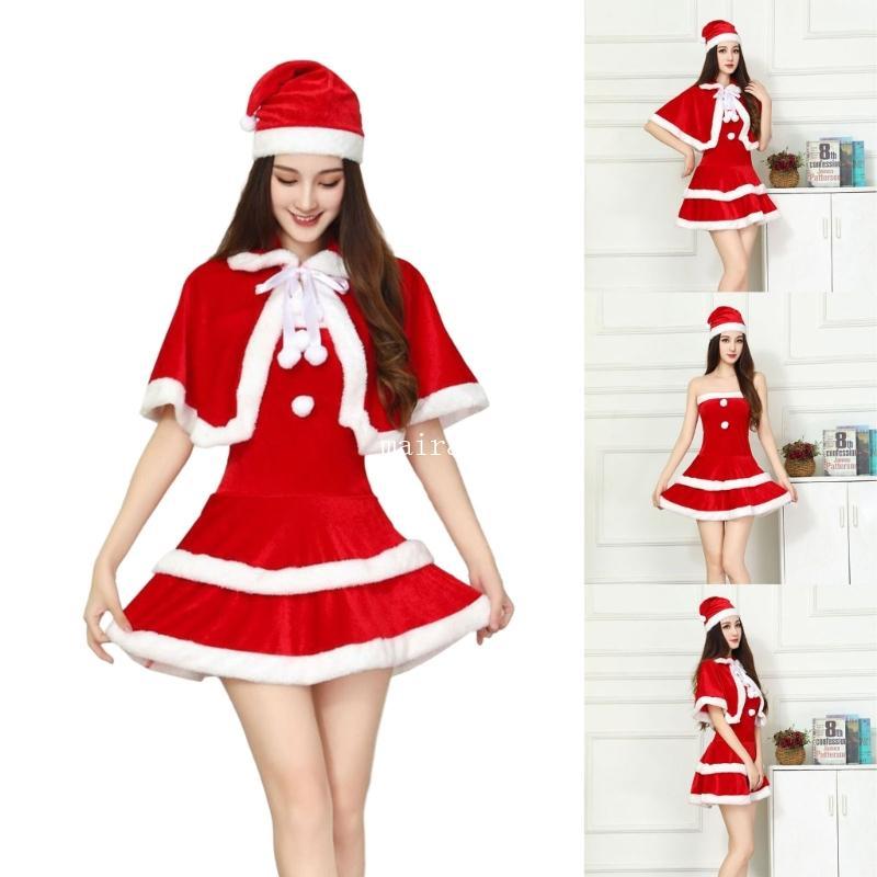 MT Mrs Santa Suit ผู้หญิง Santa Clauses เครื่องแต่งกายสําหรับ Christmas Party คอสเพลย์ Props