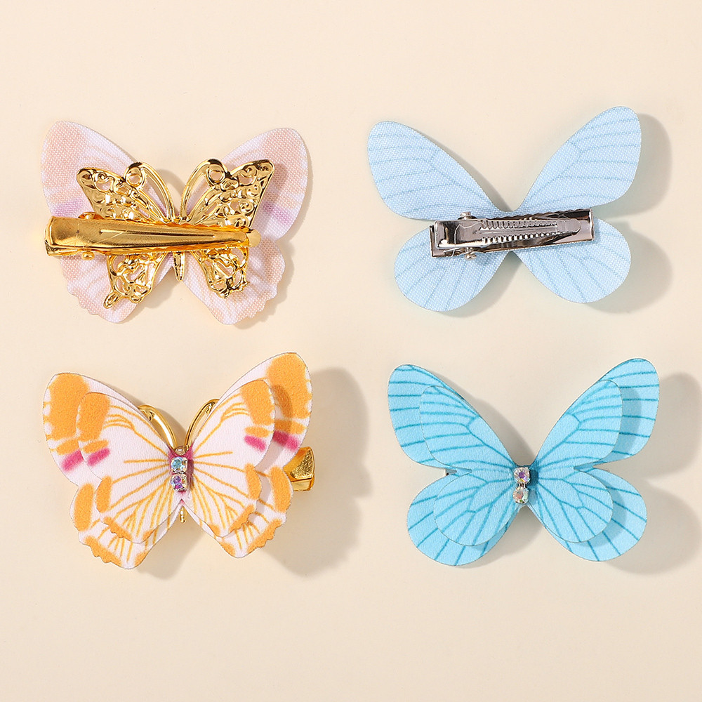 4pcs คลิปผมสองชั้นดีไซน์พีระลินแบบผีเสื้อ เซตของขวัญสำหรับเด็กหญิง พร้อมใช้งานเป็นแอคเซสซอรีทรงผมทันสมัย - รูปที่ 4