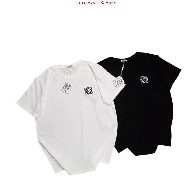 เสื้อยืดคอกลม ผ้าฝ้ายแท้ ปักลายโลโก้ loewe loewe ทรงหลวม สไตล์คลาสสิก สําหรับผู้ชาย และผู้หญิง