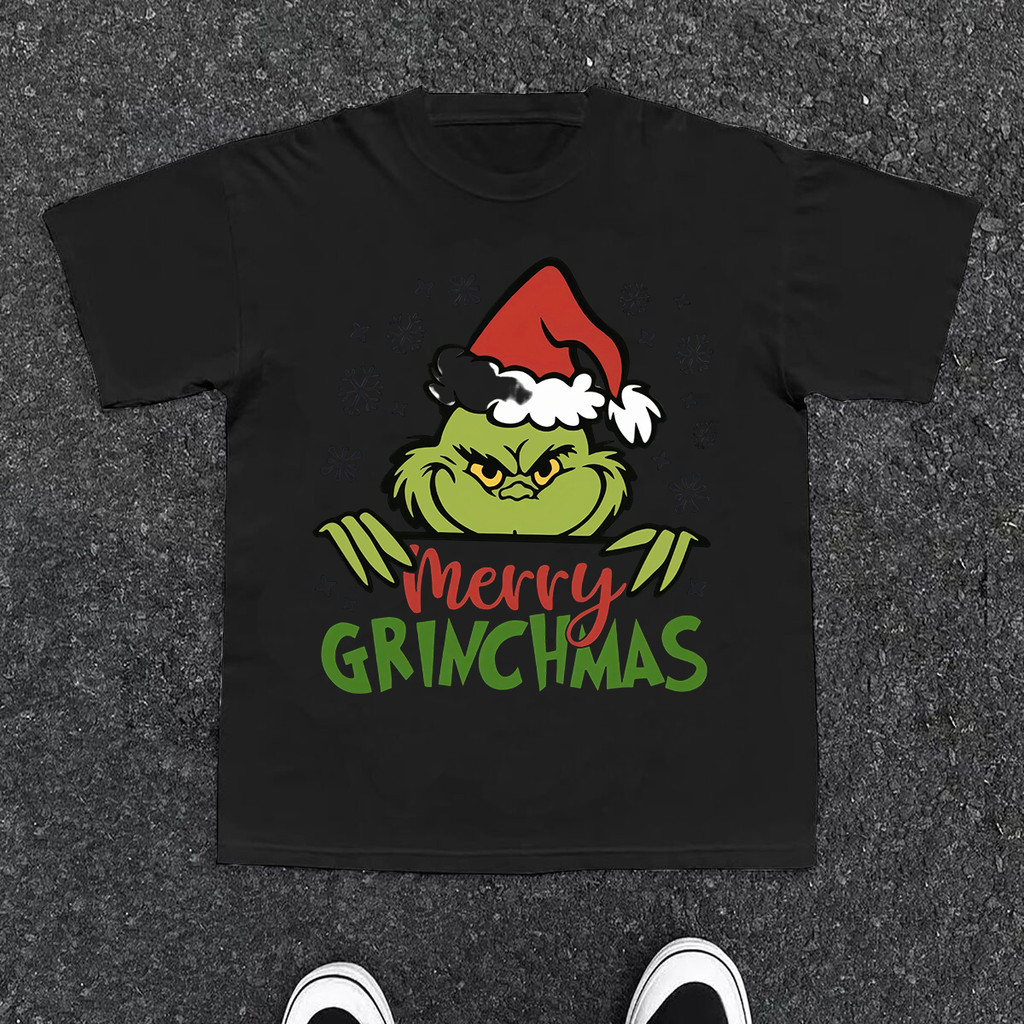 Streetwear Grinch Merry Christmas print T shirt O-Neck Short Sleeve top