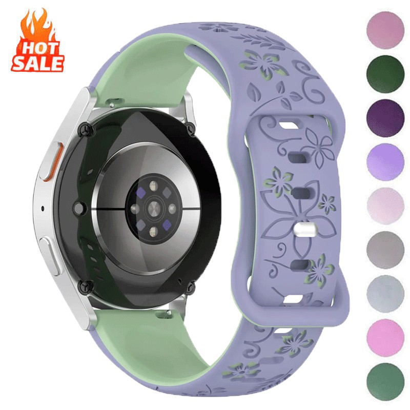 สองสีดอกไม้แกะสลักสายนาฬิกาซิลิโคน18/20/22 มม.สําหรับ Amazfit GTR Huawei Xiaomi Garmin Samsung Galaxy Watch 7 6 5 4
