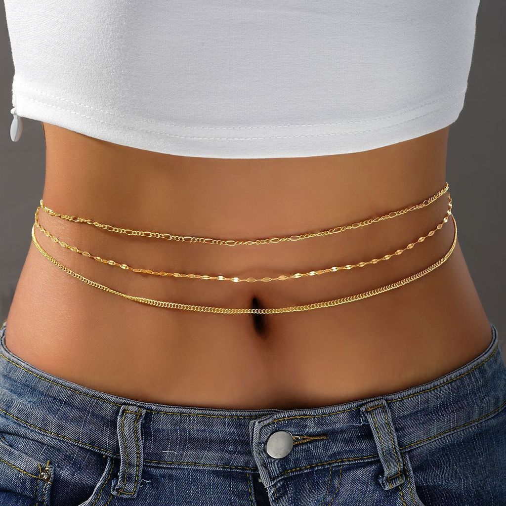 Hot Sale#Hot Sale Simple Sequin Chain Waist Chain Sexy Multi-layer Pearl Waist Chain Simple and Vers