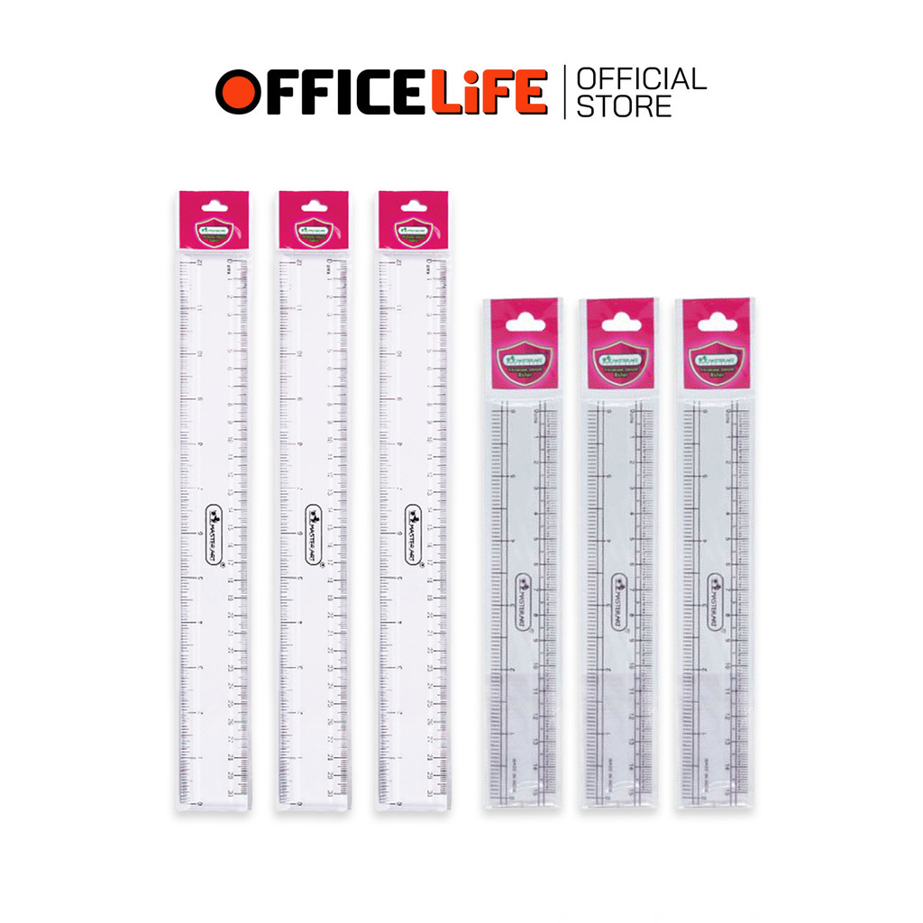 Master Art (มาสเตอร์อาร์ท) ไม้บรรทัด พลาสติกแข็ง รุ่น MR12 / 6 นิ้ว MR6 ขนาด 6 และ 12 นิ้ว ( 12 ชิ้น