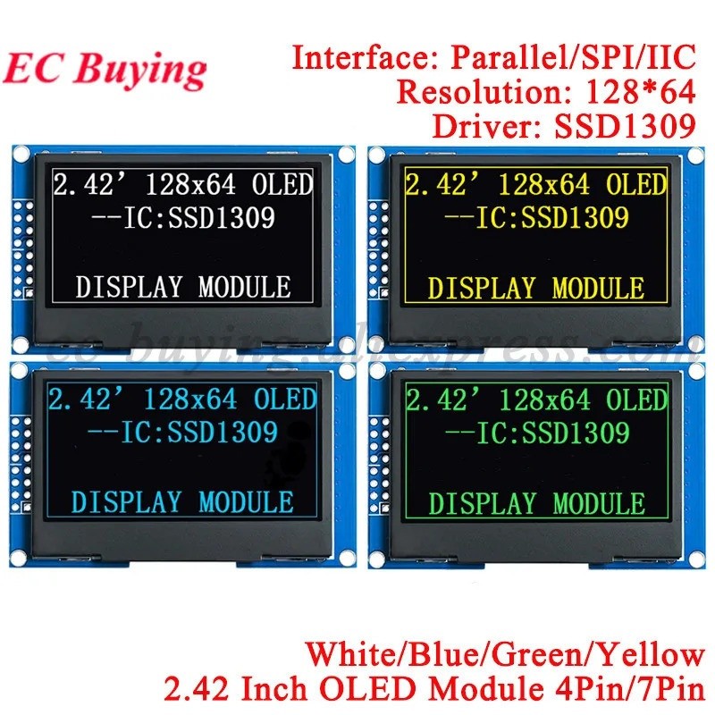 2.42 นิ้วโมดูล OLED 2.42 "12864 หน้าจอ LCD LED โมดูล 128x64 SSD1309 SPI/IIC I2C อินเทอร์เฟซสําหรับ Arduino 4Pin 7Pin