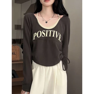 Solovely ผู้หญิง ผ้าฝ้าย เสื้อ สไตล์เกาหลี พิมพ์ลาย หลวม แขนยาว เสื้อยืด