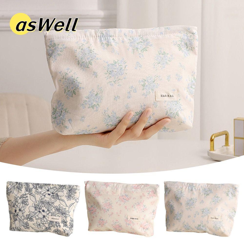 กระเป๋าแต่งหน้า ASWELL, กระเป๋าเก็บเครื่องสําอางอเนกประสงค์พิมพ์ลายดอกไม้ความจุขนาดใหญ่เดินทาง