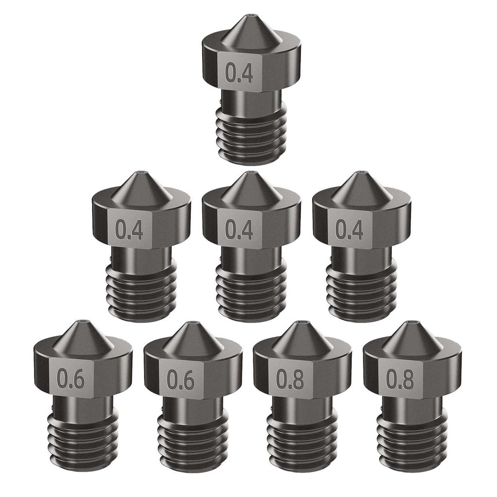 IdeaFormer 8Pcs Hardened Steel V6 Nozzle Kit, 3D Printer V6 Hotend Extruder Nozzles 0.4mm 0.6mm 0.8m