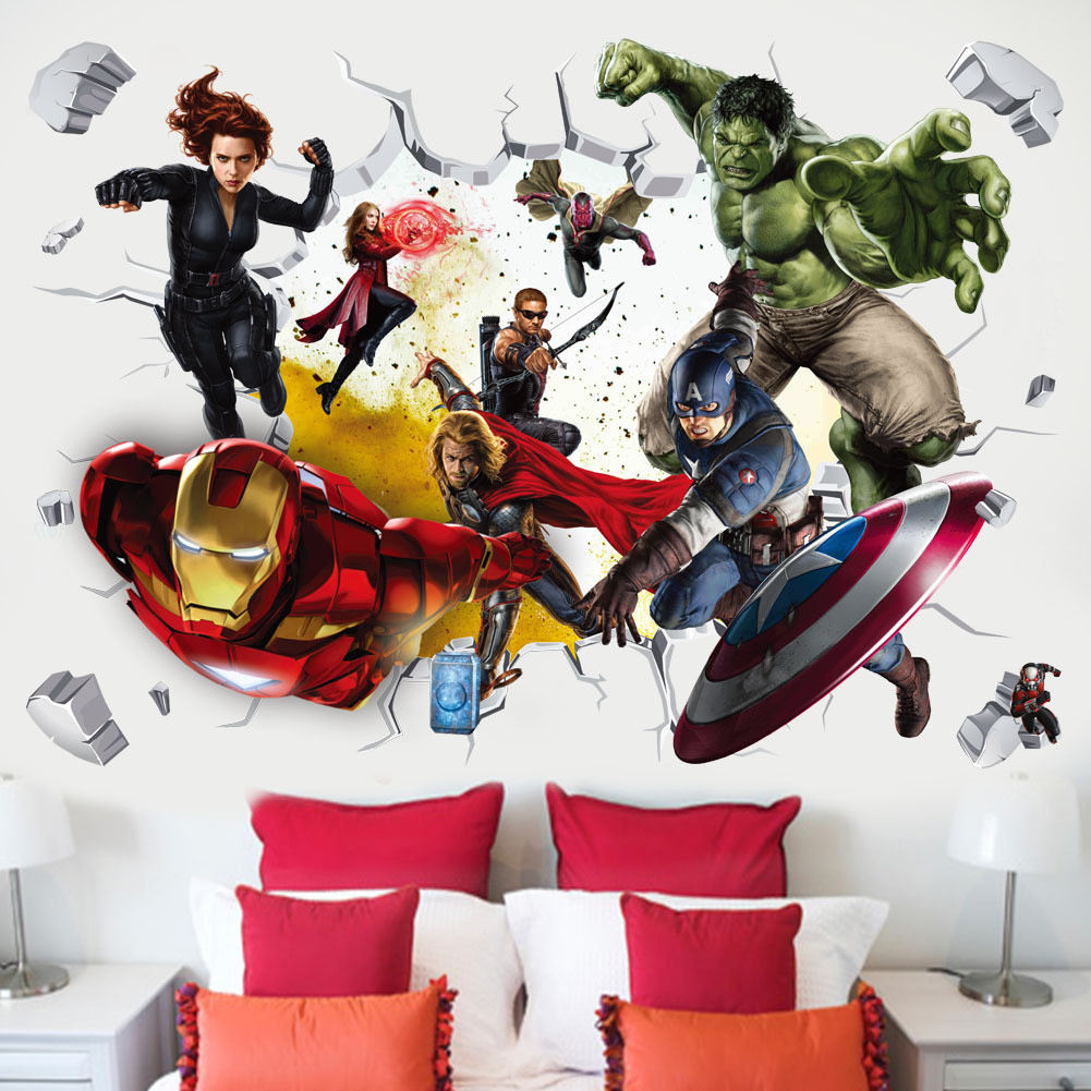 สติ๊กเกอร์ Marvel Avengers Iron Man กัปตันอเมริกา Hulk สติ๊กเกอร์ติดผนังแบบมีกาวในตัวที่ไม่ซ้ําใคร