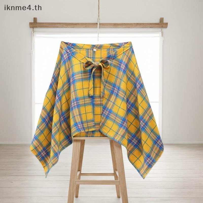 [ikn] ฮิปฮอปไม่สม่ําเสมอผู้ชายและผู้หญิงเสื้อปลอม Hem กระโปรงลายสก๊อต Y2k Streetwear Harajuku Vintag