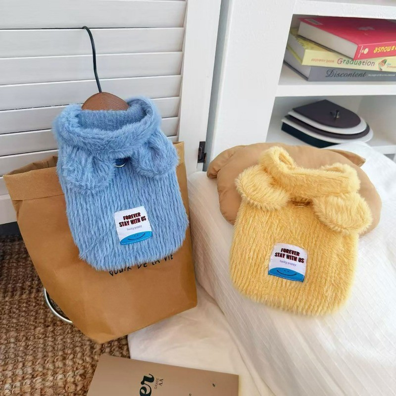 เสื้อฮู้ดสัตว์เลี้ยงน่ารัก ฤดูหนาวสุนัขแมวเสื้อผ้าเสื้อกันหนาวขนแกะที่อบอุ่นพร้อมหมวก ชุดบ้าน สําหรับสัตว์เล็ก