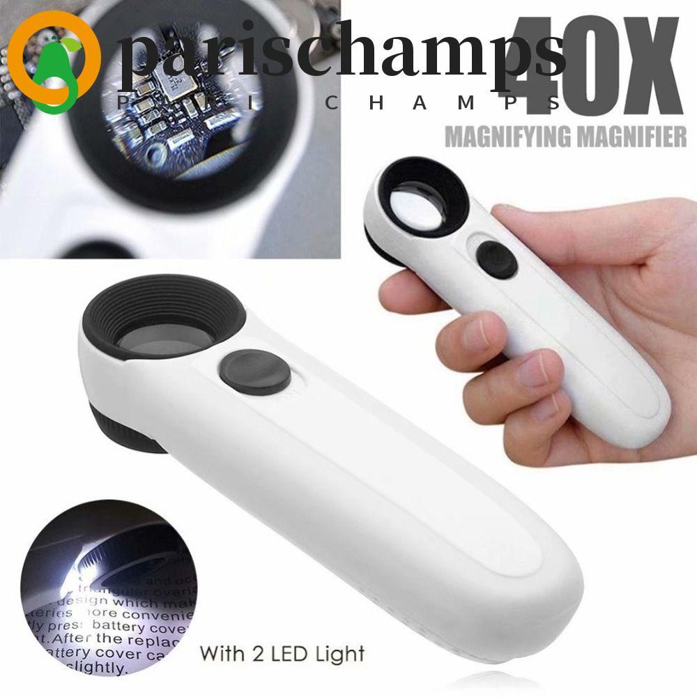 Parischamps แว่นขยายมือถือ, แว่นขยาย LED Light HD, กระเป๋า 40X เลนส์โคมไฟส่องสว่างเครื่องประดับ