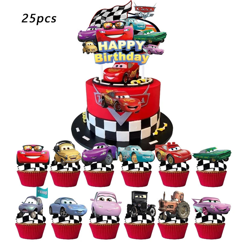 25 ชิ้น McQueen เค้ก TopperCupcake Toppers, McQueen วันเกิดตกแต่ง, McQueen Theme Party Supplies, McQ