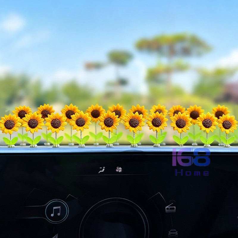 168home น่ารัก 5ชิ้น/เซ็ตดอกทานตะวันเขย่าหัวของเล่น-แดชบอร์ดคอนโซลกลางตกแต่ง-ผู้ชายผู้หญิงรถอุปกรณ์ตกแต่งภายใน-กาวในตัว