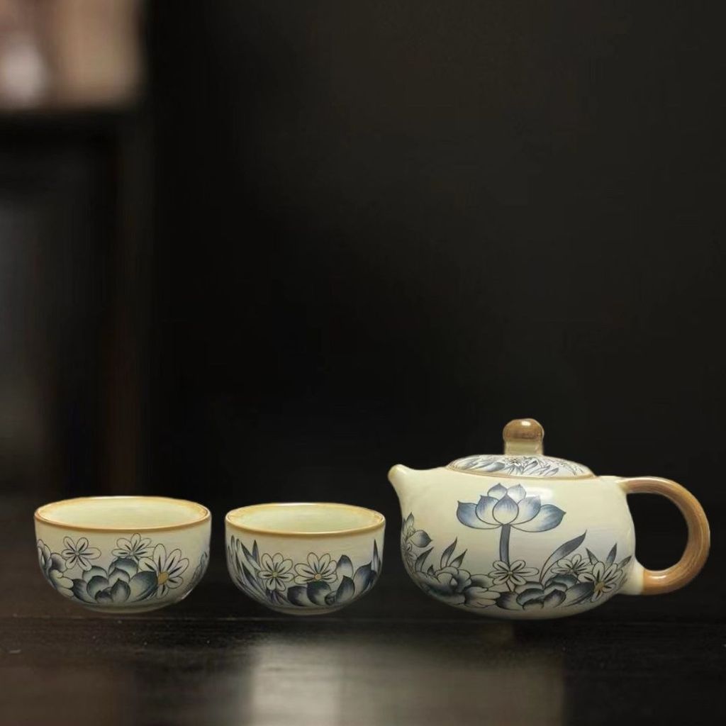 2024 Ru เตาเผากาน้ําชาหม้อเดียว Kung Fu ชุดชา High-End Xishi เปิดชิ้นเซรามิคชุดชา