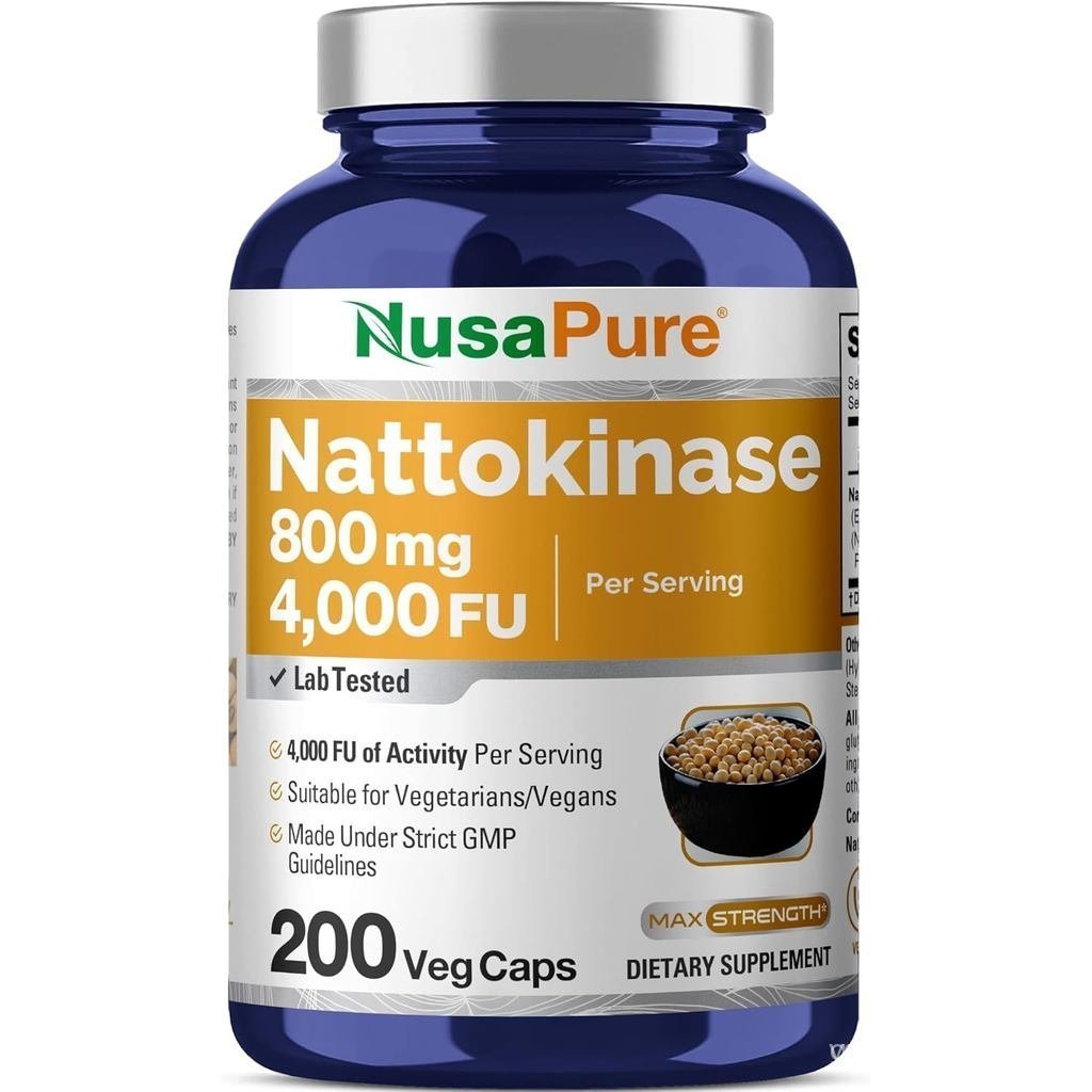 Nusol Pure Nattokinase4000FU800mg,200แคปซูลมังสวิรัติ (องค์ประกอบบริสุทธิ์,ไม่ใช่การขนส่ง)