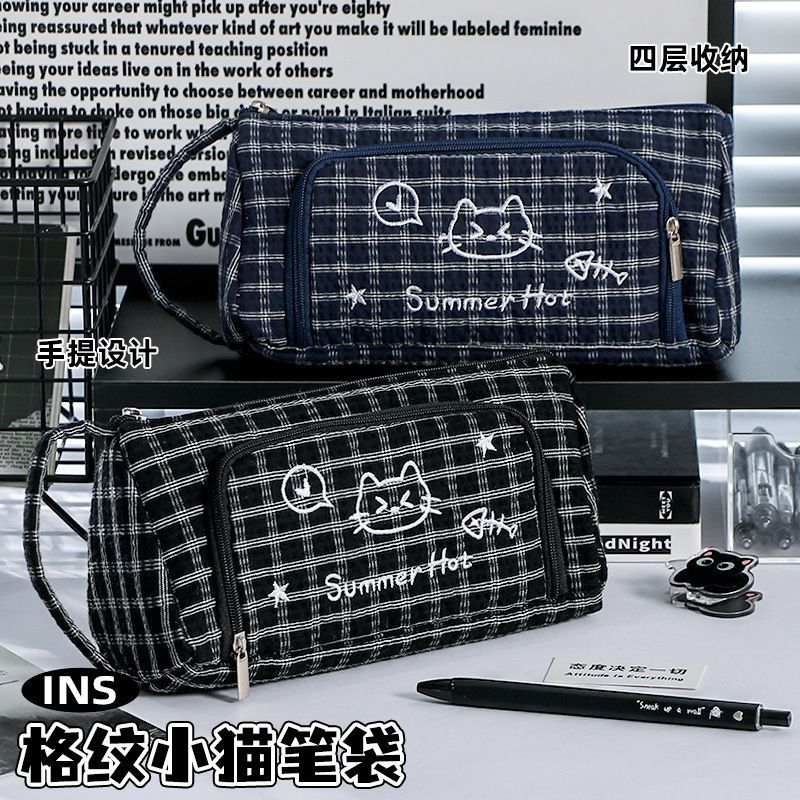 แมวน่ารักปักกรณีดินสอความจุขนาดใหญ่มูลค่าสูงนักเรียนเครื่องเขียนกระเป๋าเก็บกรณีดินสอแบบพกพา